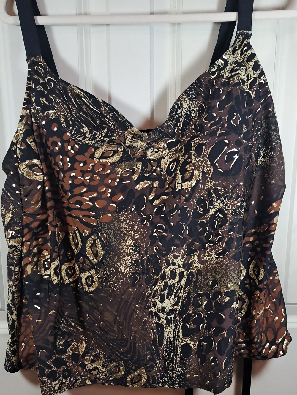 Delta Burke Brown Black and Gold Animal Print Swim Top And Bottom.